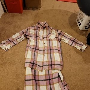 Plaid Print Button Front Overcoat & Skirt
